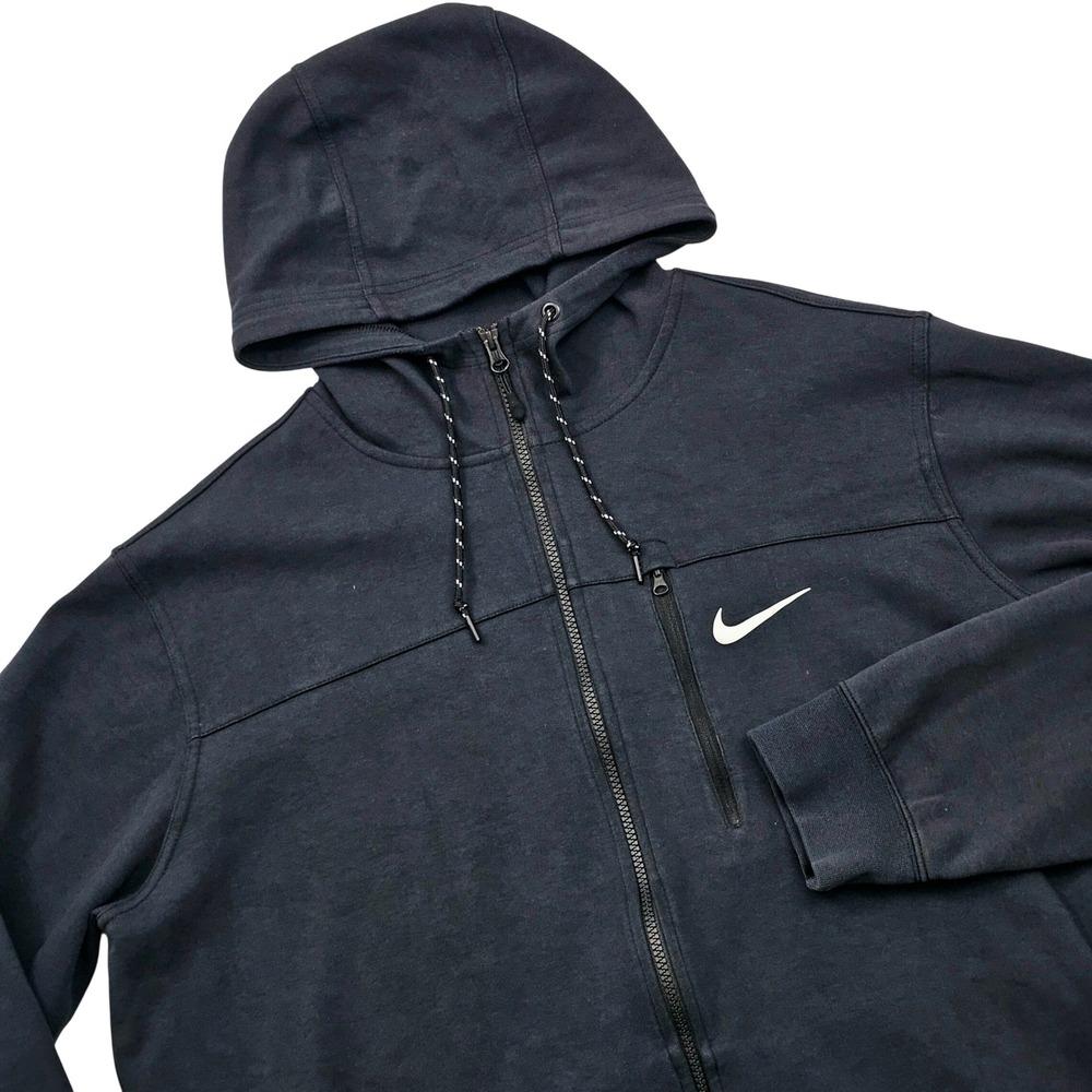 Nike Full Zip Hoodie Mens XXL Black Swoosh Chest Pocket Gym Streetwear Active
